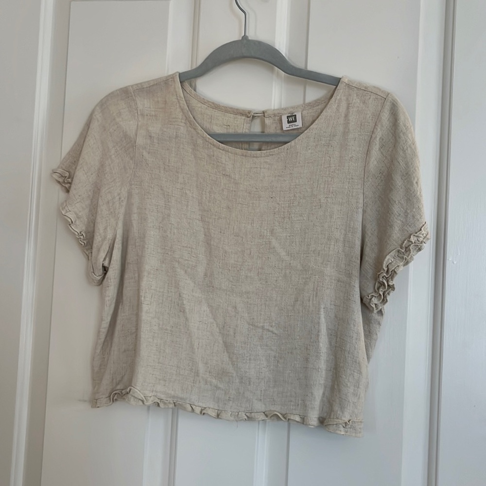 Pacsun Me to We Linen Blend Ruffled Hem Short Sleeve Crop Top - Size S